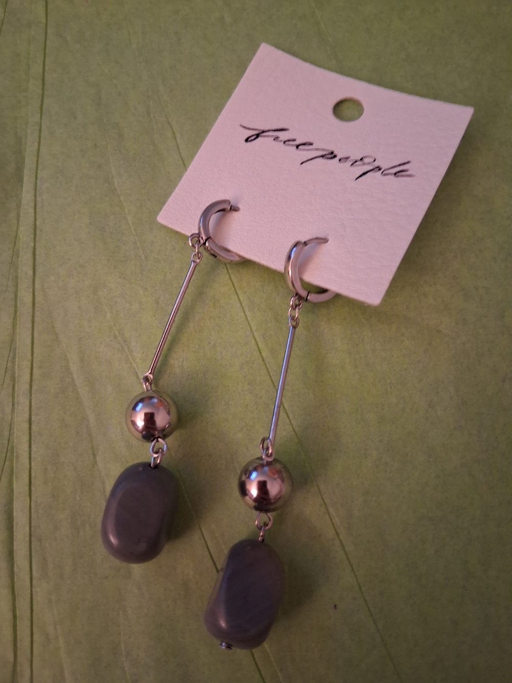 Free People Silver-Tone Drop Earrings with Gray Beads